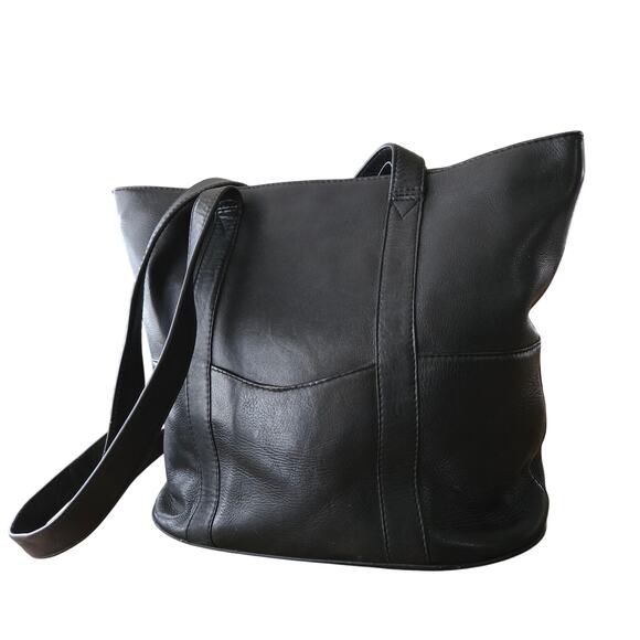 Vintage Hobo International Black Leather Tote Double Strap Minimalist Classic - Picture 1 of 15